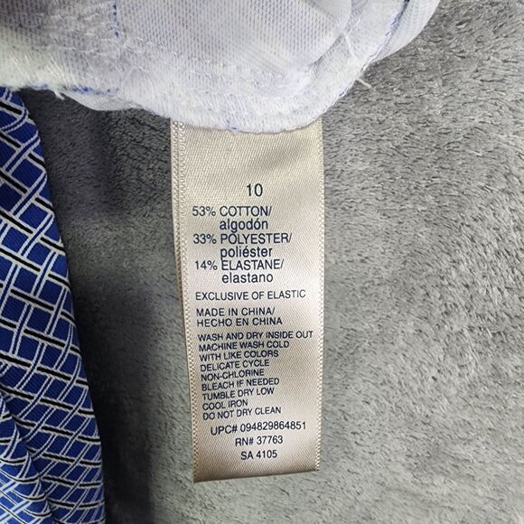 Women's Blue & White Rafaella Comfort Geometric Patterned Pants Stretch Size 10 - Picture 7 of 13